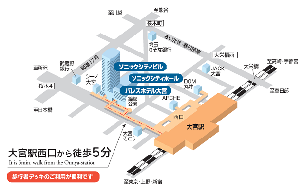 ソニックシティ、パレスホテル大宮へのアクセス